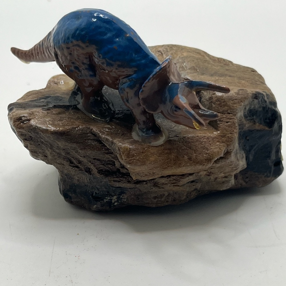 Triceratops Figurine on petrified wood vintage